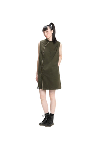 Military green Sleeveless Loose Cheongsam