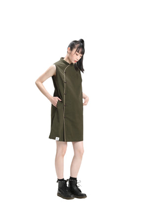Military green Sleeveless Loose Cheongsam