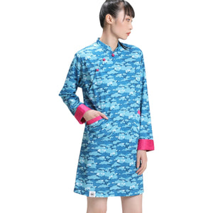 Blue Long Sleeve Loose Cheongsam