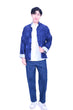 Mandarin Square Silk Revisible Tang Jacket Grey/Navy