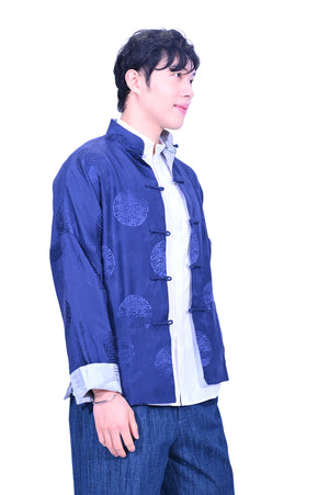 Mandarin Square Silk Revisible Tang Jacket Grey/Navy
