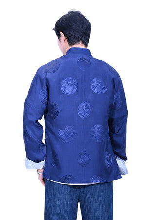 Mandarin Square Silk Revisible Tang Jacket Grey/Navy