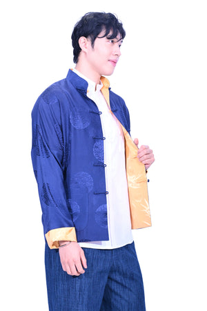 Mandarin Square Silk Revisible Jacket Blue/Yellow