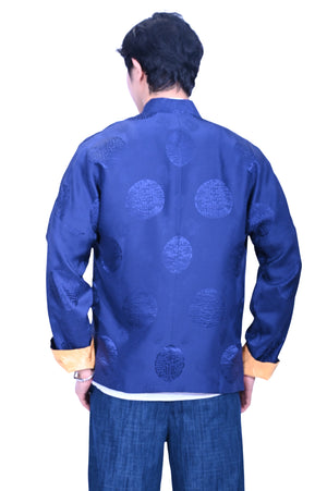 Mandarin Square Silk Revisible Jacket Blue/Yellow