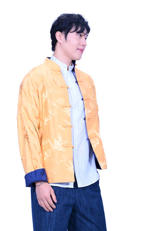 Mandarin Square Silk Revisible Jacket Blue/Yellow