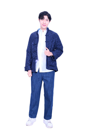 Mandarin Square Men's Silk Padded Jacket Navy