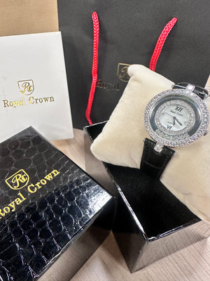 Royal Crown Women's Crystal Decorated Stylish Leather Watch (RC3628-2)
