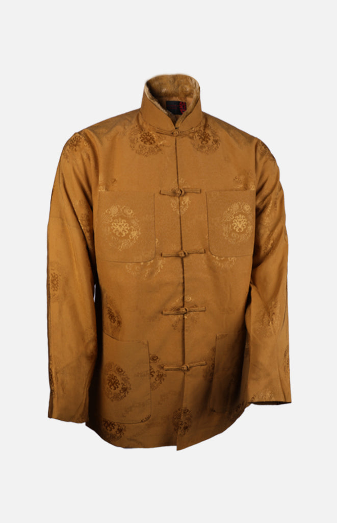 Silk Padded Jacket (Eight Treasures Pattern)-Golden | Yue Hwa Online Shop