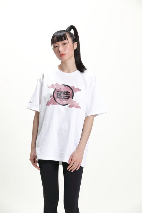 White T shirt with pink print