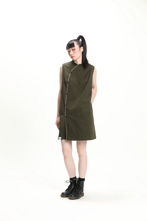 Military green Sleeveless Loose Cheongsam