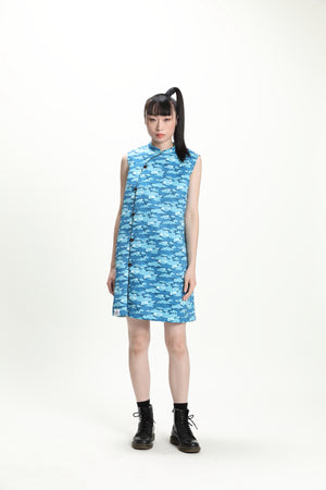 Blue Sleeveless Loose Cheongsam