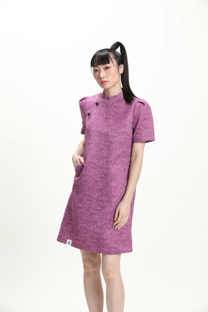 Purple Puff Sleeve Cheongsam