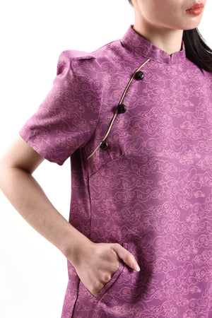 Purple Puff Sleeve Cheongsam