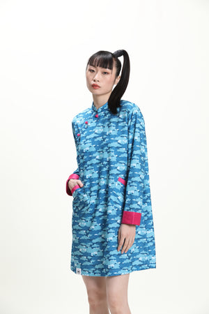 Blue Long Sleeve Loose Cheongsam